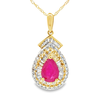Pendentif en rubis et diamants de 1,25 ct en or jaune 14KT