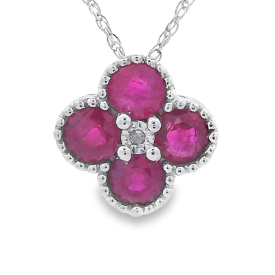 .77ct Pendentif en Rubis et Diamant en Or Blanc 14KT