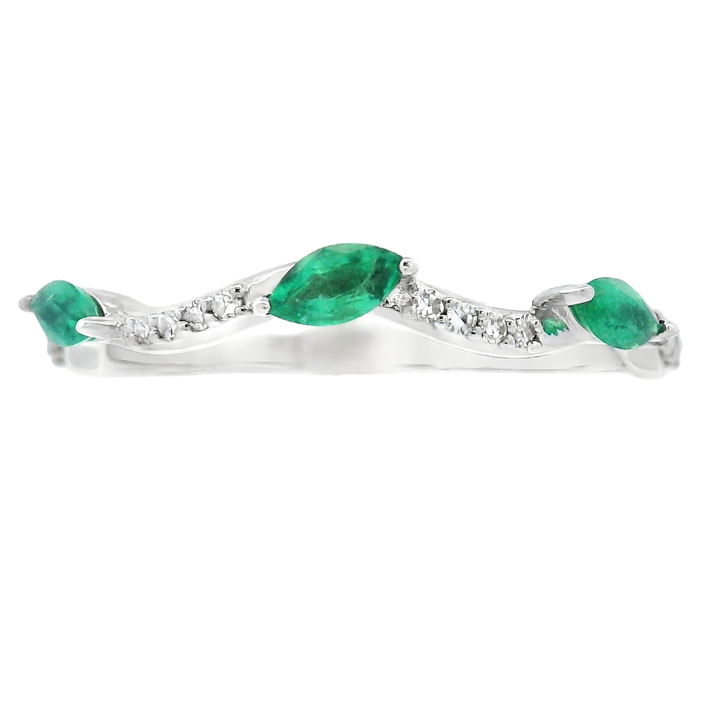 Emerald and Diamond Stackable Band Set in 14KT White Gold