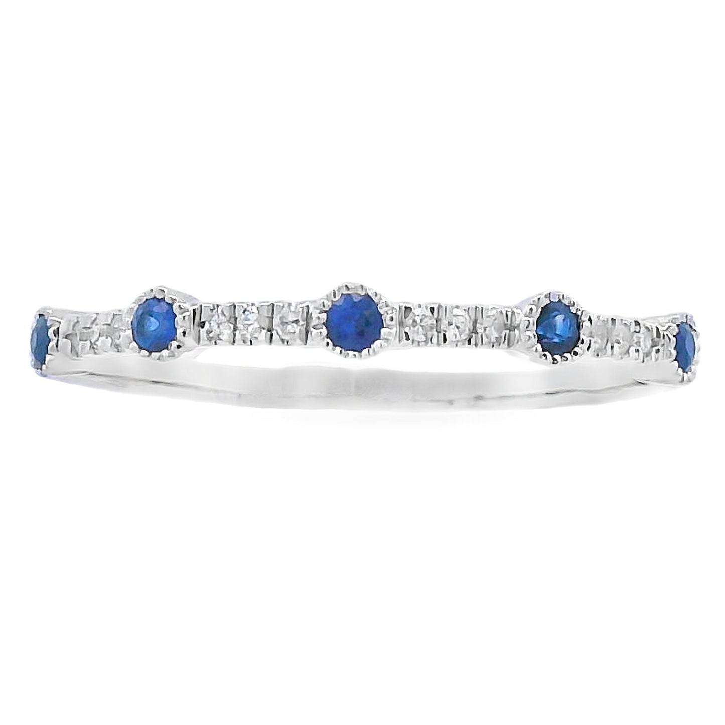 Conjunto de Anillos Apilables de Zafiro y Diamante en Oro Blanco de 14KT