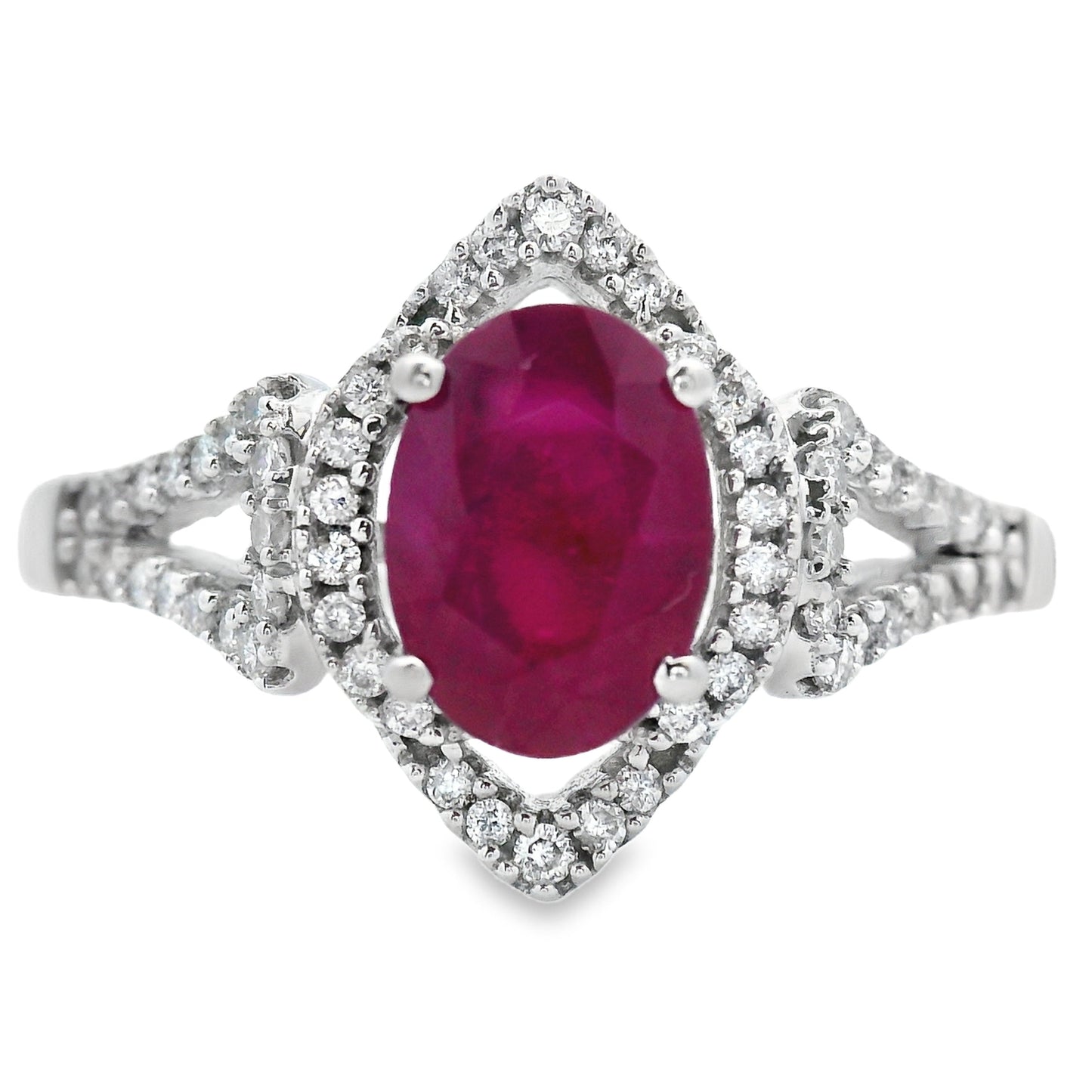 Bague en Rubis Naturel de 1,26 ct avec Diamants en Or Blanc 14KT