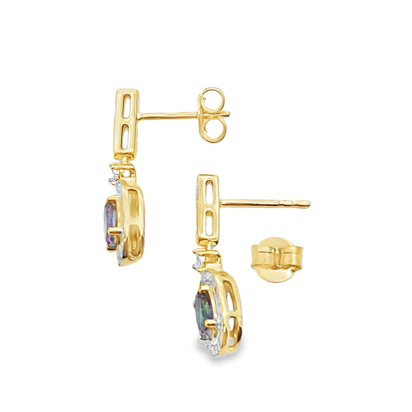 Mystic Fire Topaz Dangle Earrings in 10KT Yellow Gold