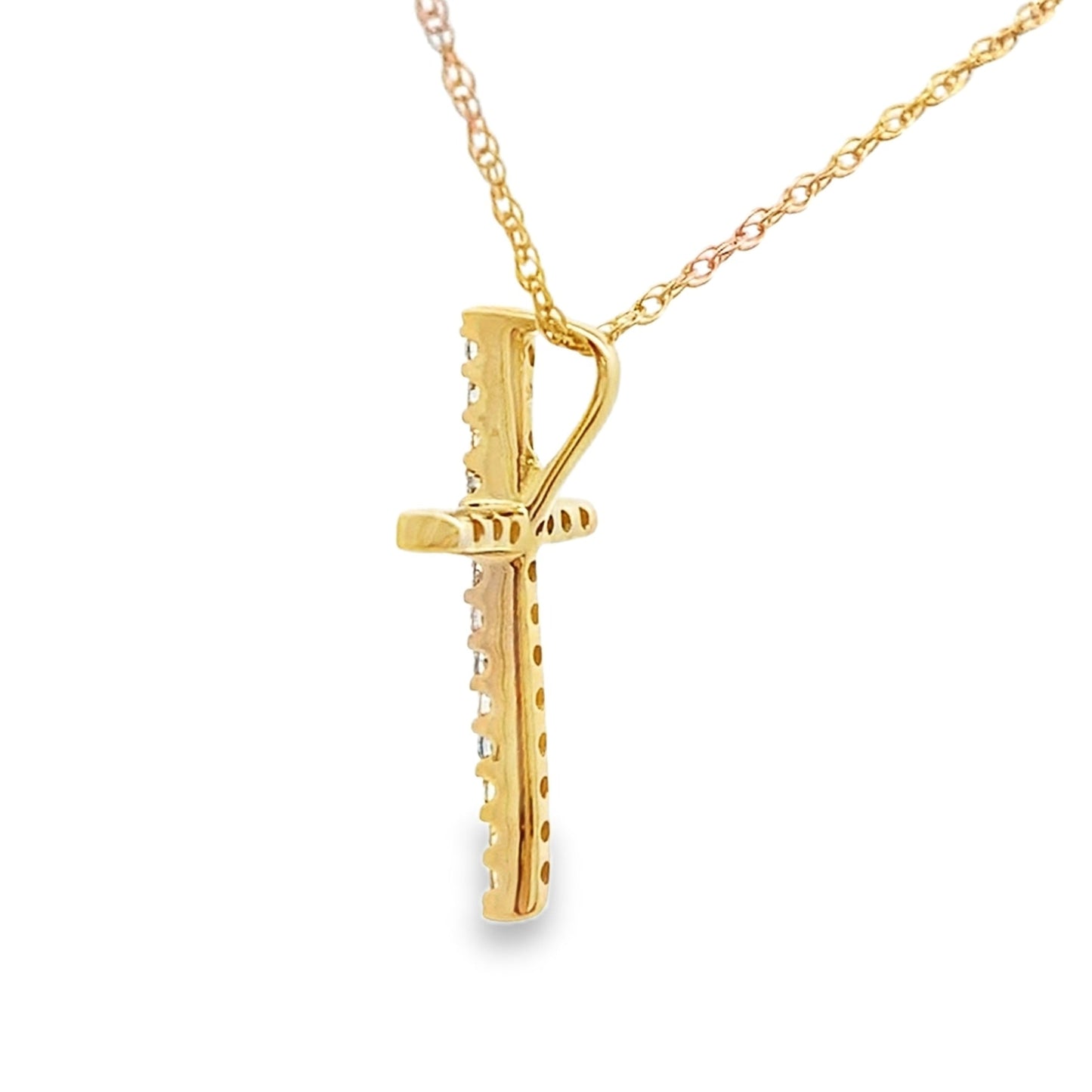 .10ct Pendentif Croix en Diamant en Or Jaune 14KT