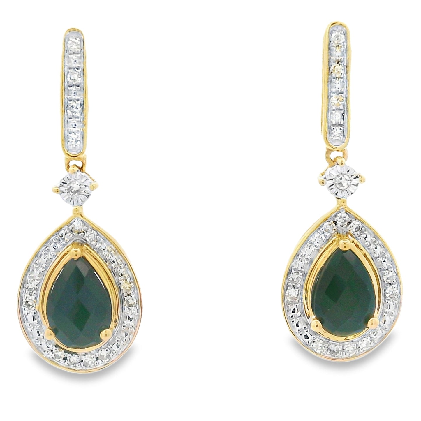 Boucles d'oreilles pendantes en onyx et diamants de 0,84 ct en or jaune 10KT