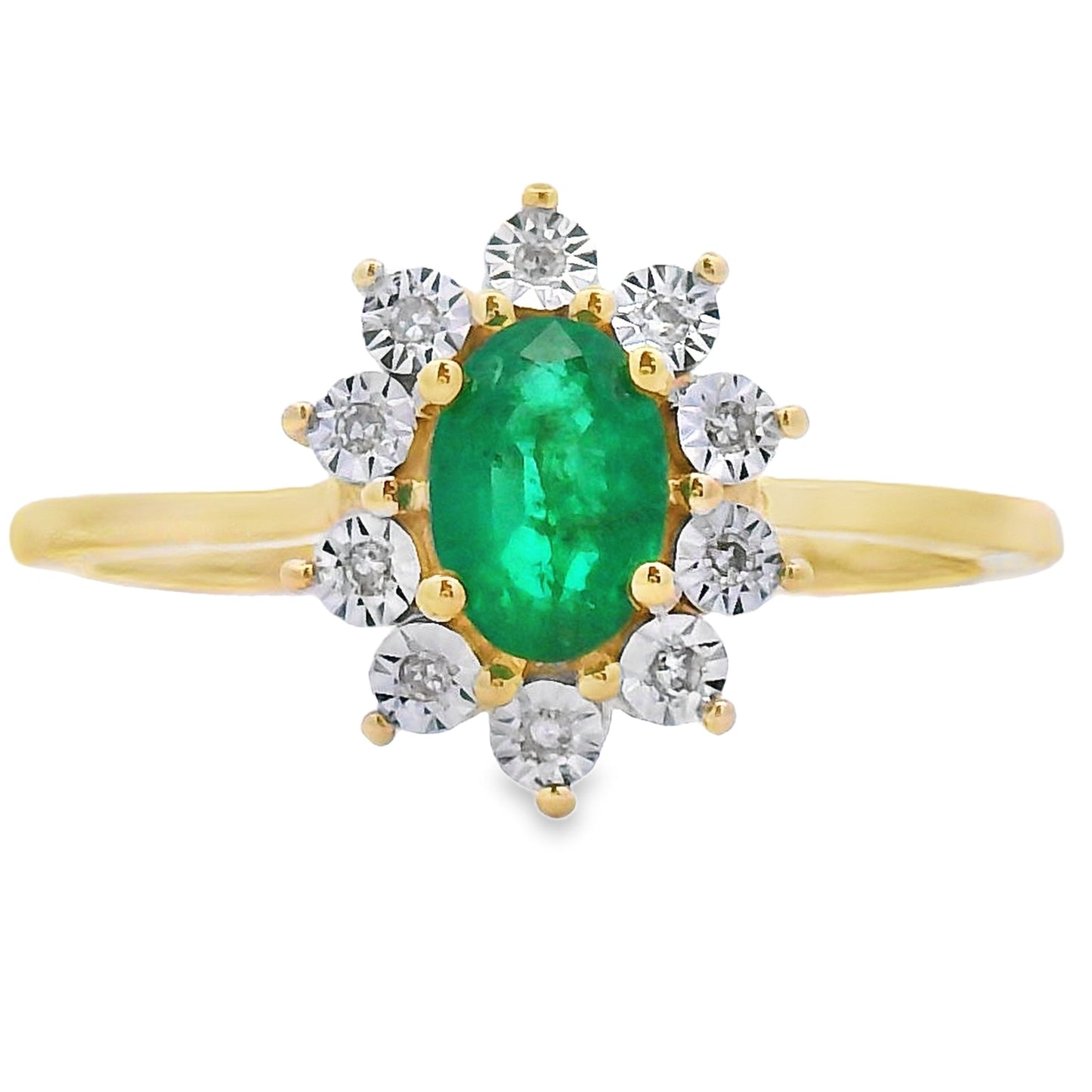 Genuine .43ct Emerald and Diamond Ring in 10KT Yellow Gold