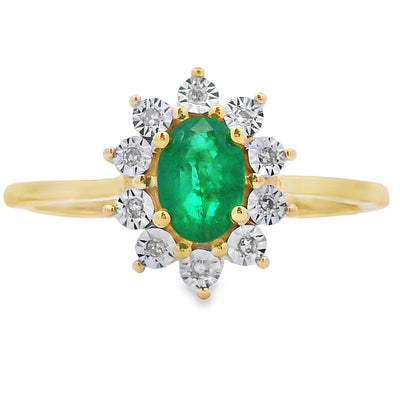 Bague en Émeraude et Diamant de 0,43 ct en Or Jaune 10KT
