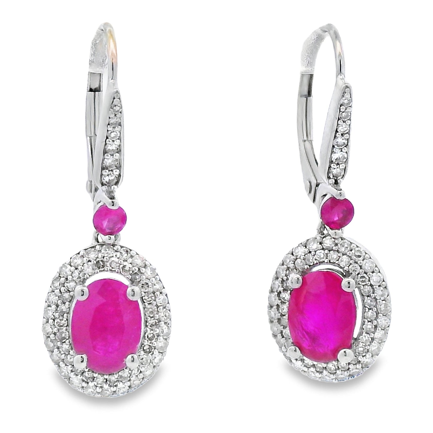3.50ct Ruby Diamond Dangle Earrings in 10KT White Gold