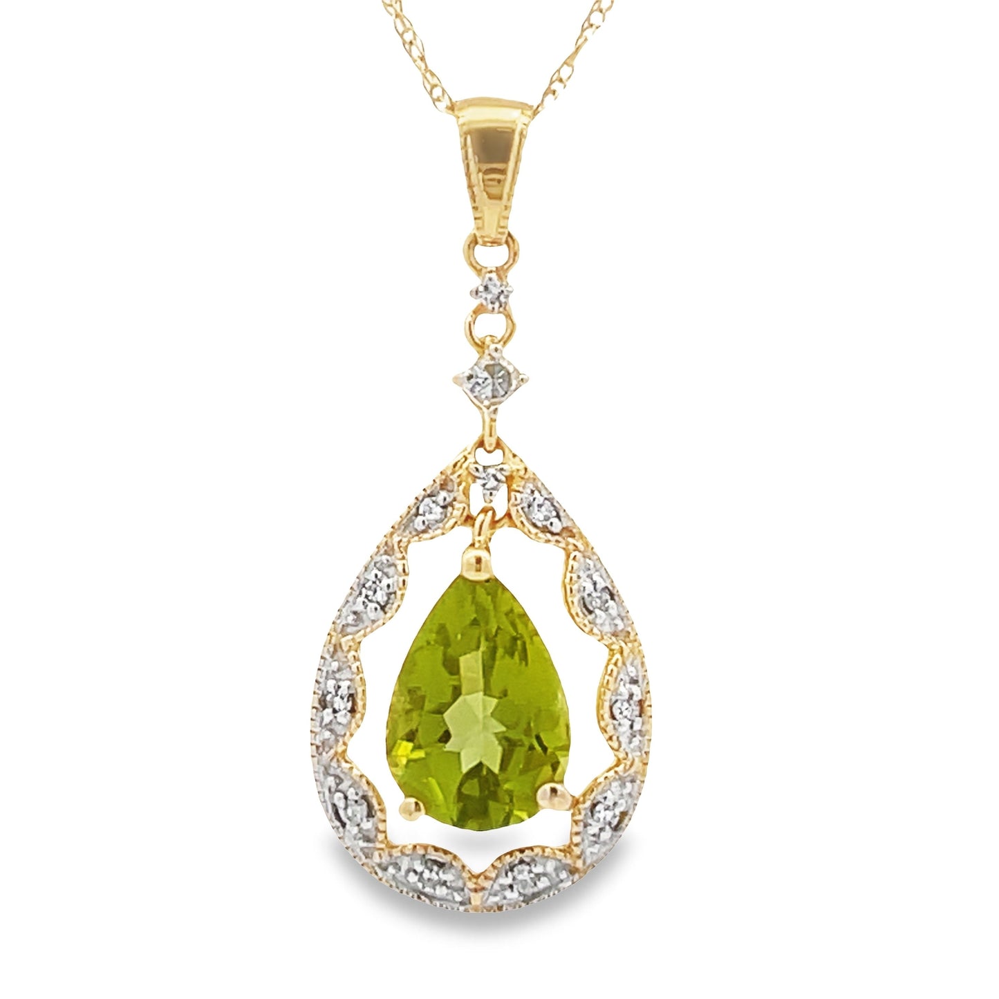 Peridot and Diamond Pendant in 14KT Yellow Gold
