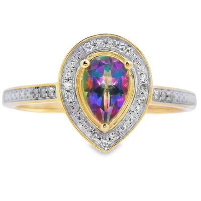 .50ct Anneau en Topaze Mystic Fire et Diamant en Or Jaune 10KT