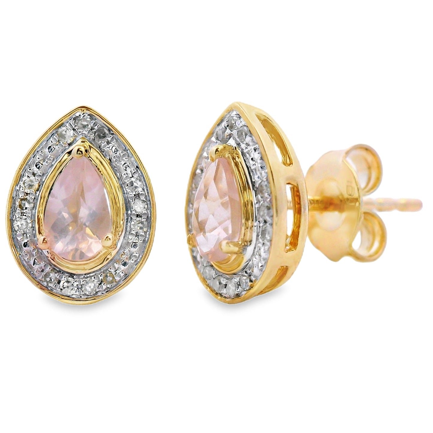 Rose Quartz Diamond Stud Earrings in 10KT Yellow Gold