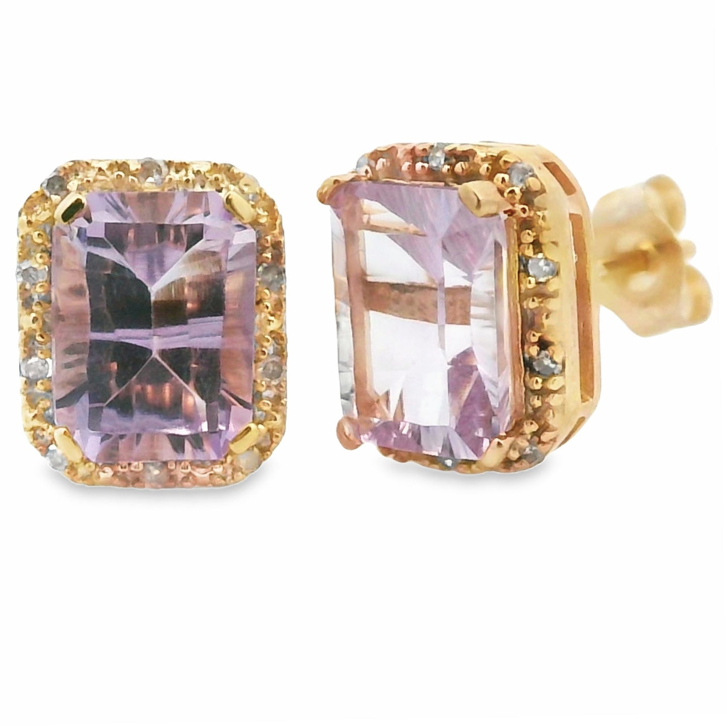 Boucles d'oreilles en améthyste et diamant de 1,15 ct en or jaune 10KT