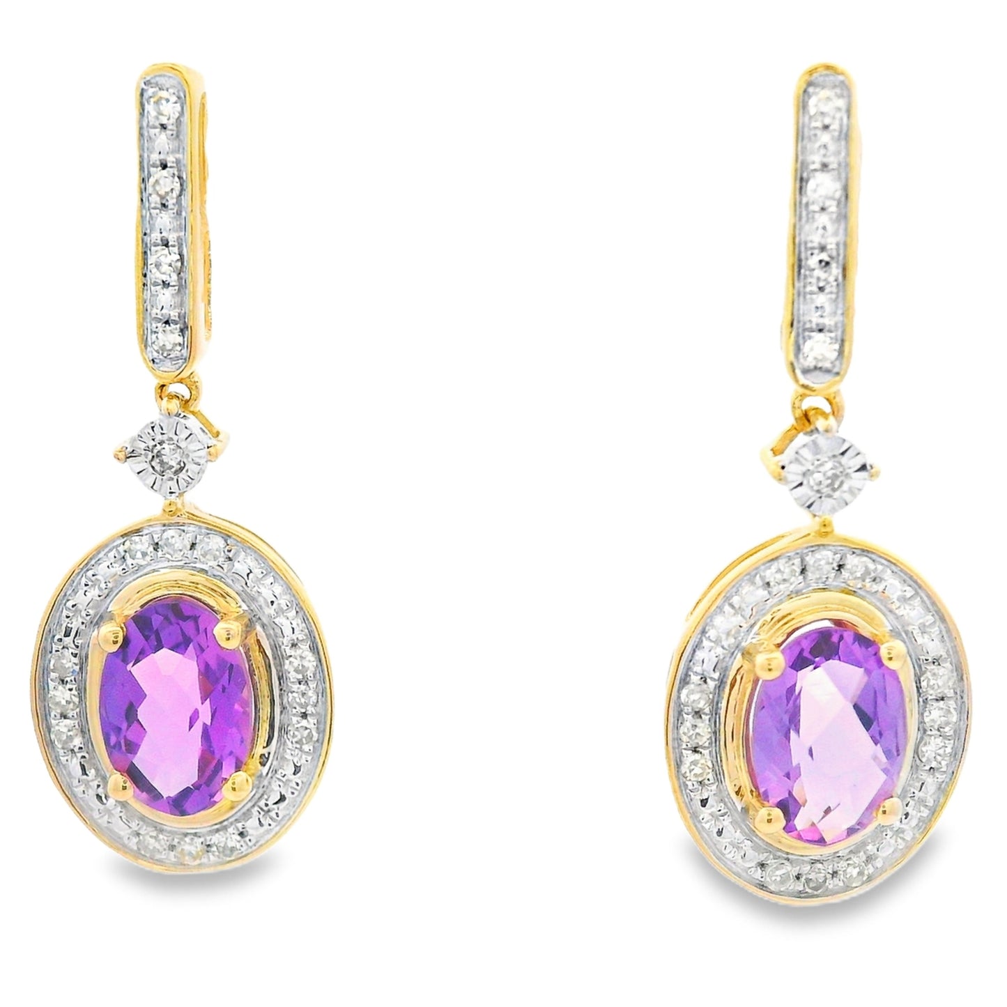 .93ct Pendientes Colgantes de Amatista y Diamante en Oro Amarillo de 10KT