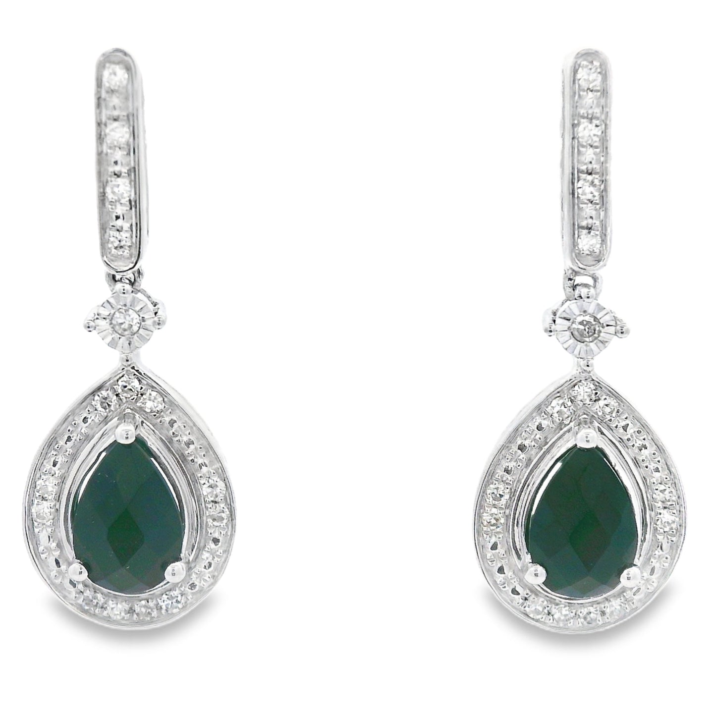 .84ct Onyx Diamond Dangle Earrings in 10KT White Gold