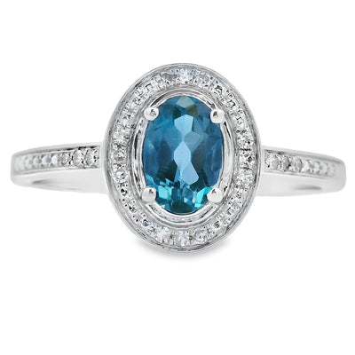 .63ct Anneau en Topaze Bleue de Londres et Diamant en Or Blanc 10KT