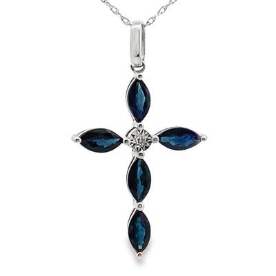 Pendentif croix en saphir de 1,73 ct en or blanc 10KT