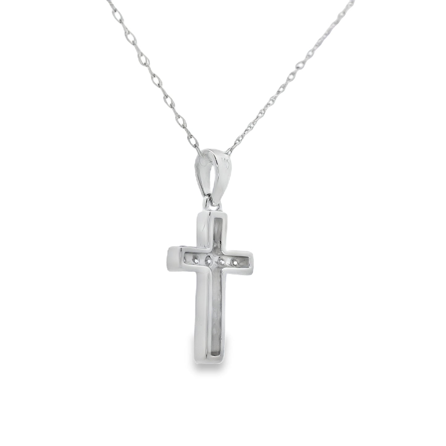 Colgante de Cruz de Diamante de 0.12ct en Oro Blanco de 14KT