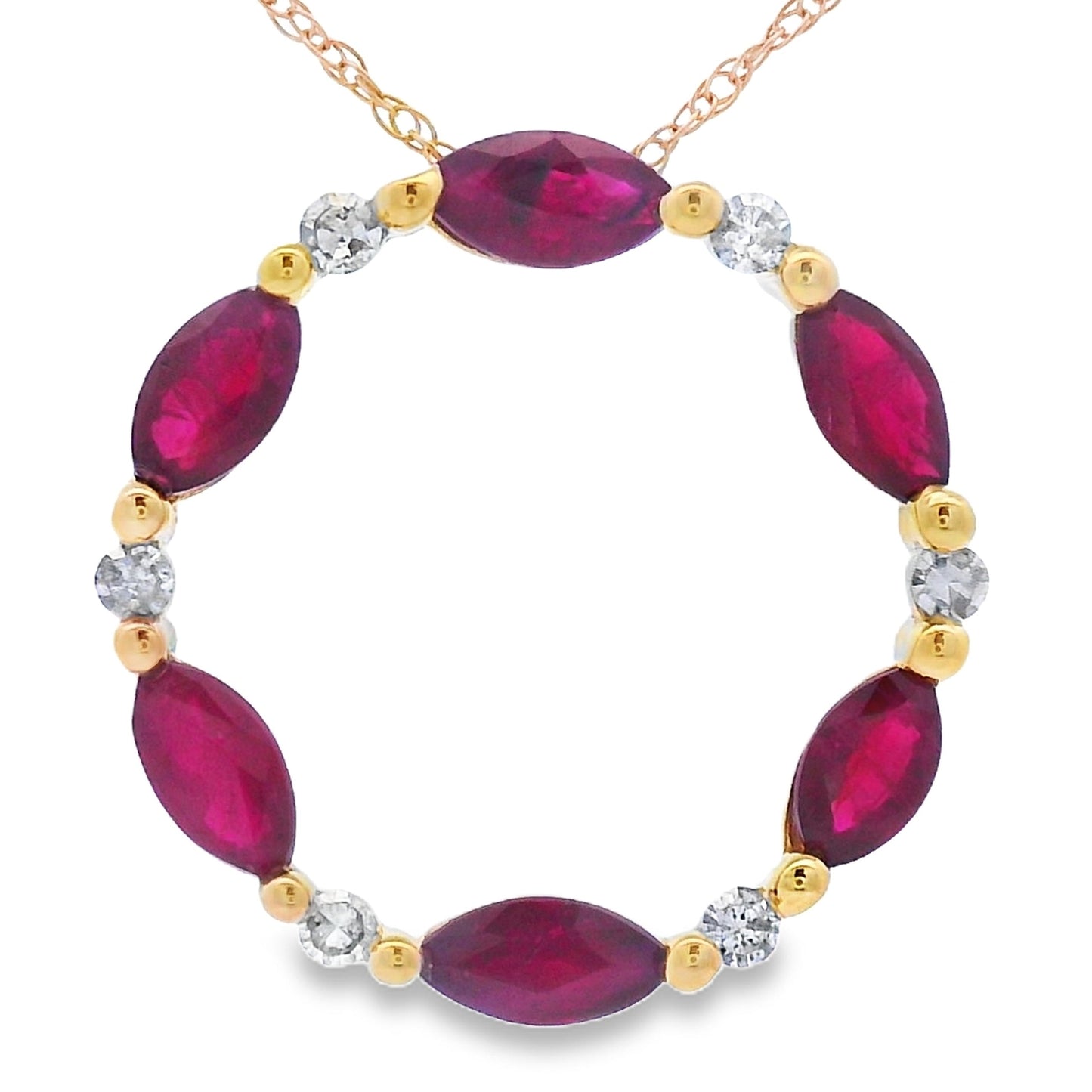 Pendentif Cercle d'Amour en Rubis et Diamant en Or Jaune 10KT