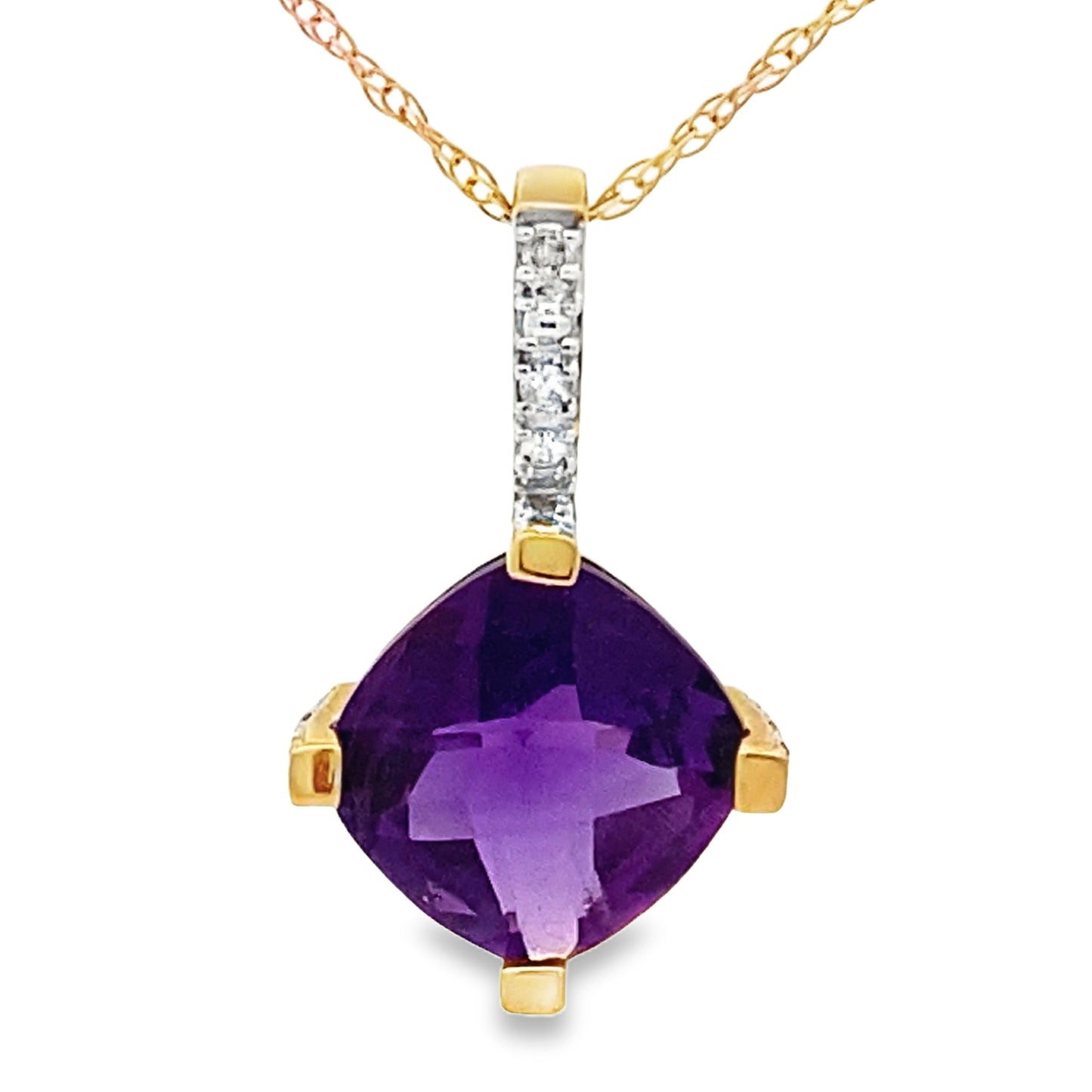 Pendentif en améthyste et diamant en or jaune 10KT