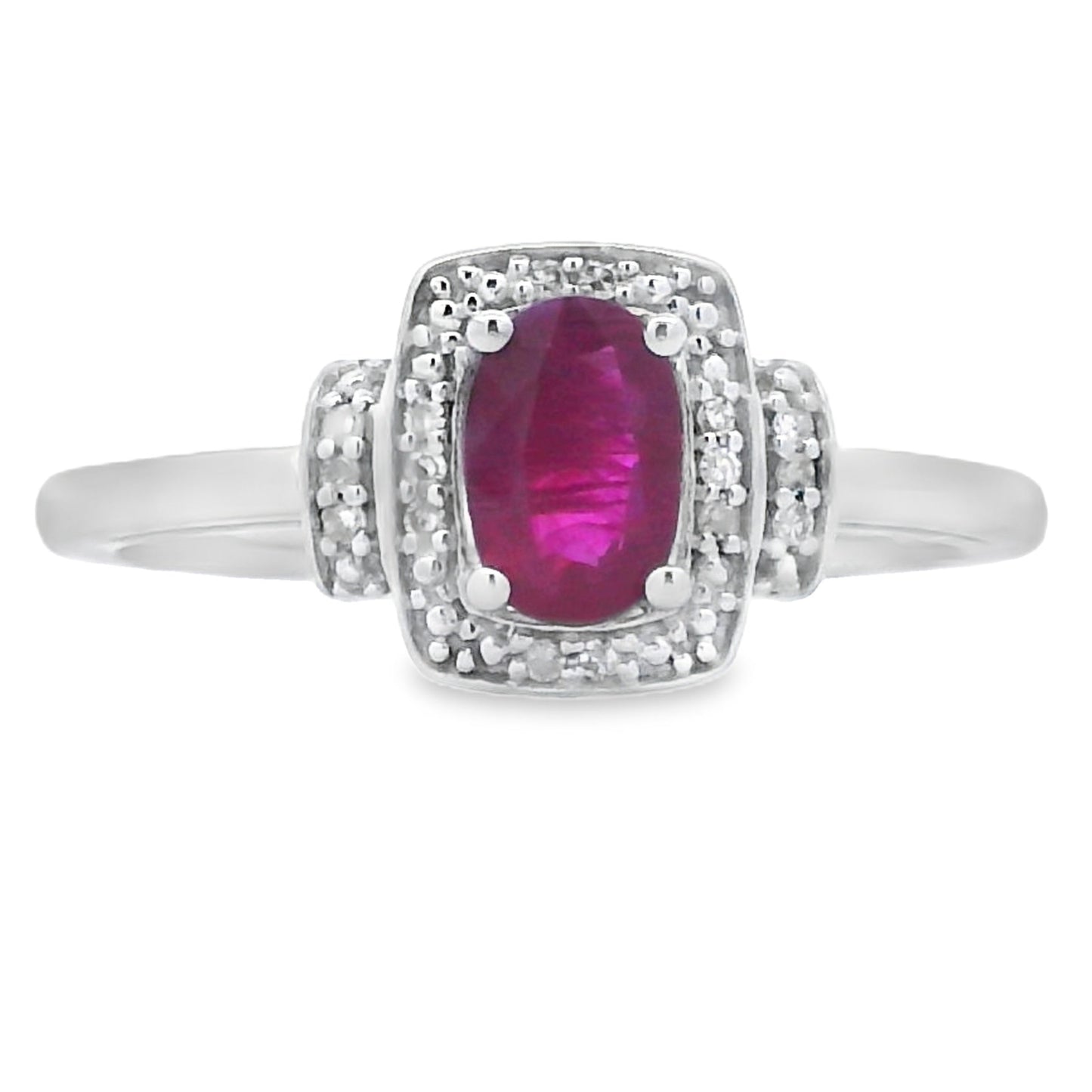 Anillo de Rubí Natural de 0.65ct con Diamantes en Oro Blanco de 10KT