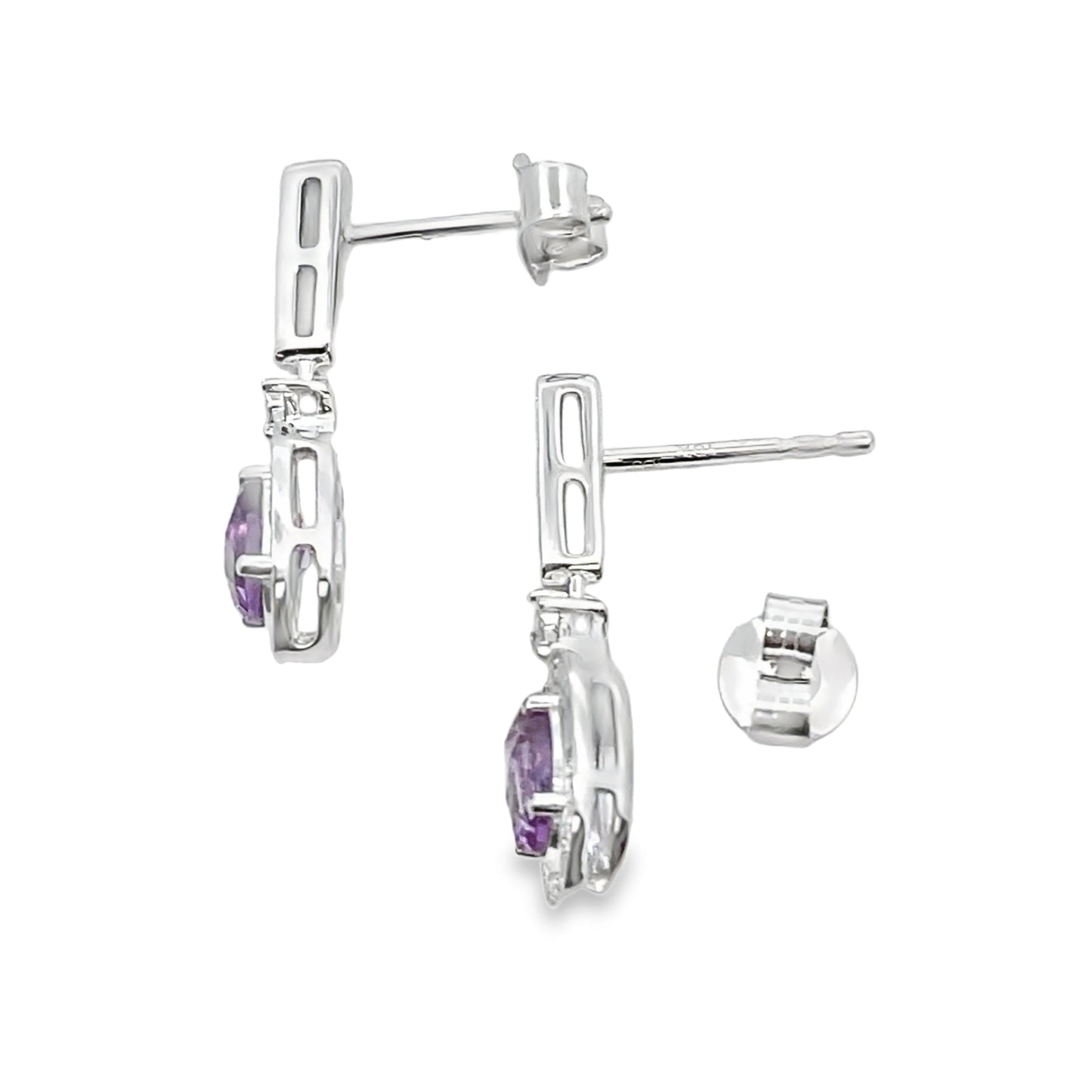Boucles d'oreilles pendantes en améthyste et diamant de 0,93 ct en or blanc 10KT