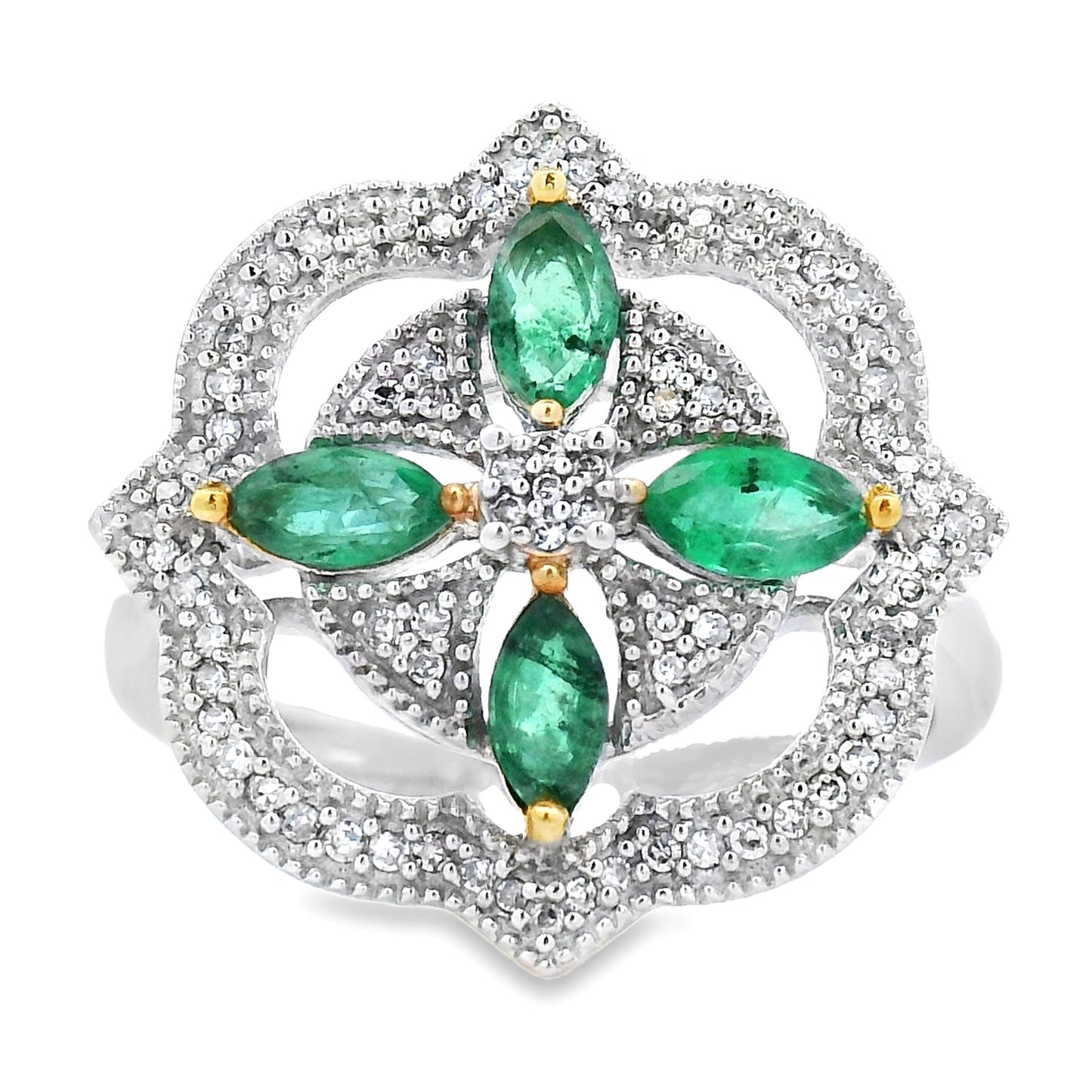 Bague en Émeraude et Diamant de 0,69 ct en Or Blanc 14KT