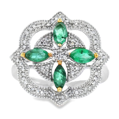 Genuine .69ct Emerald and Diamond Ring in 14KT White Gold
