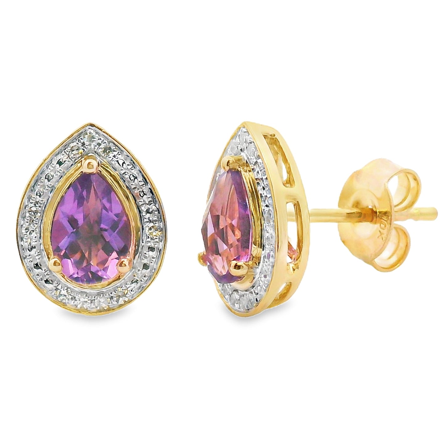Pendientes colgantes de diamante de amatista de 0.90 ct en oro amarillo de 10KT