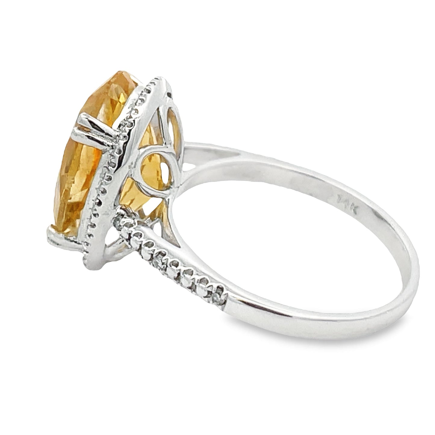 Anillo de Diamante de Citrino Natural de 5.17ct en Oro Blanco de 14KT