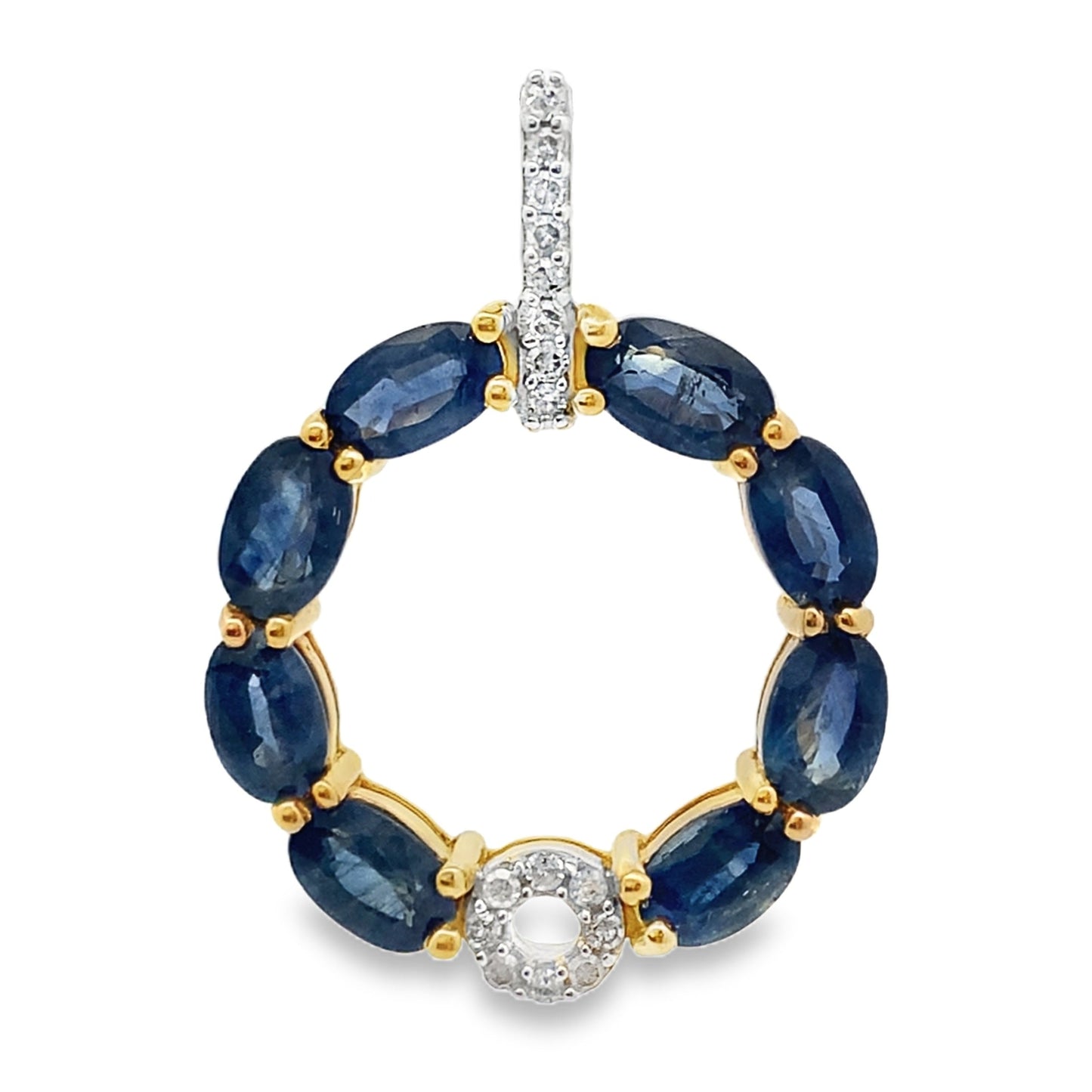 Colgante de moda con diamante de zafiro en oro amarillo de 14 quilates
