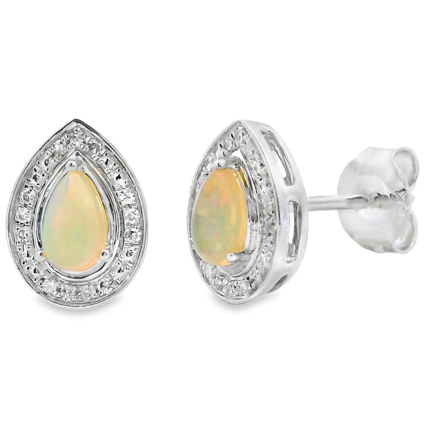 Genuine Opal and Diamond Earrings in 10KT White Gold