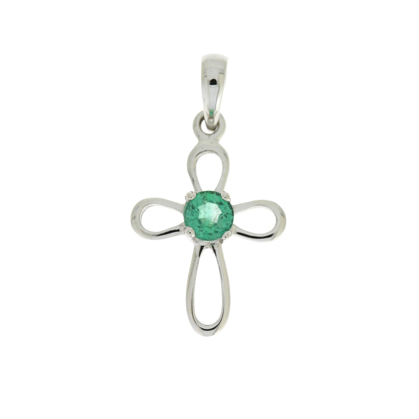 .19ct Pendentif Croix en Émeraude en Or Blanc 10KT