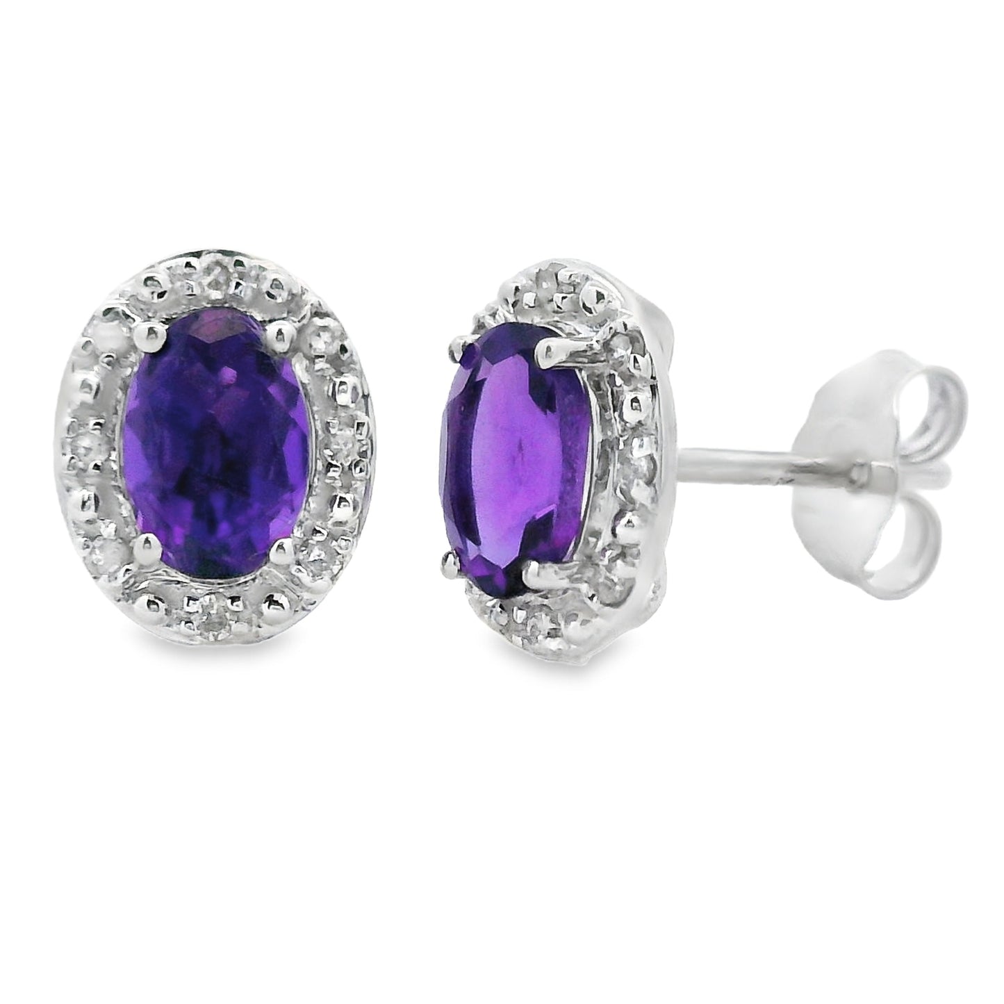 Genuine .99ct Amethyst Diamond Earrings in 10KT White Gold