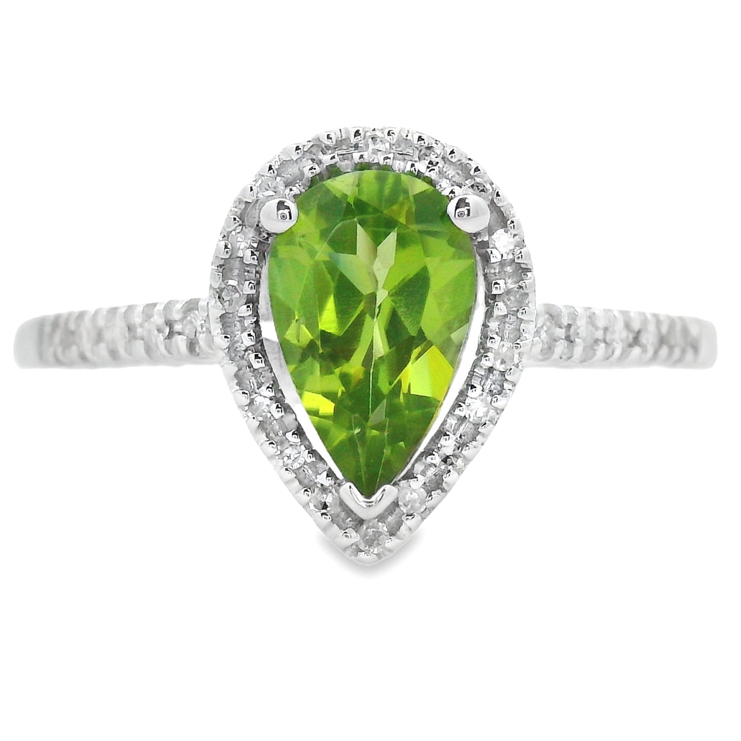 Genuine 1.10ct Peridot Diamond Ring in 14KT White Gold