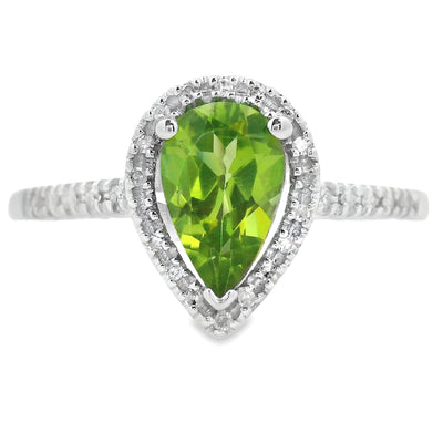 Bague en Diamant de Peridot de 1,10 ct en Or Blanc 14KT