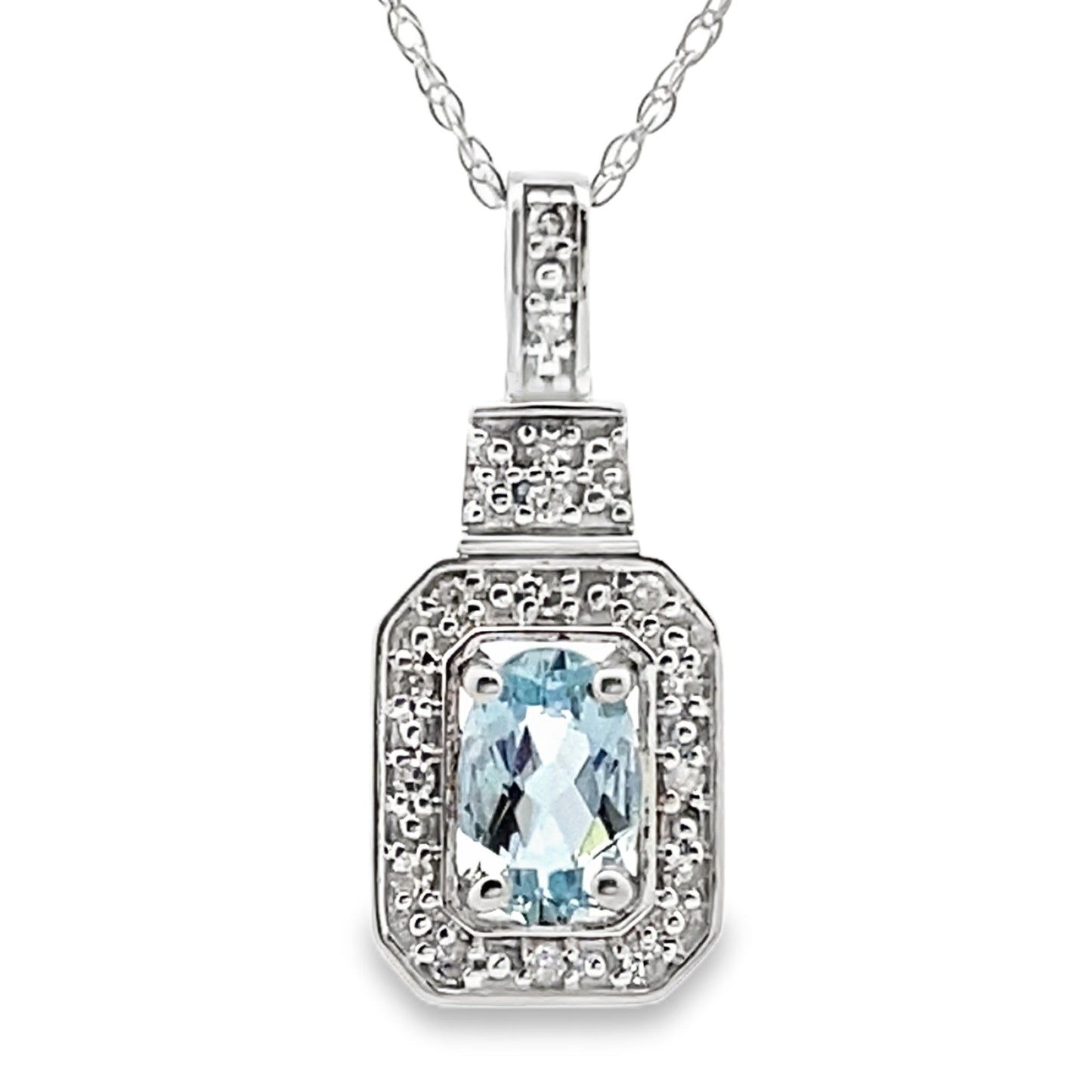 Aquamarine Diamond Pendant in 10KT White Gold