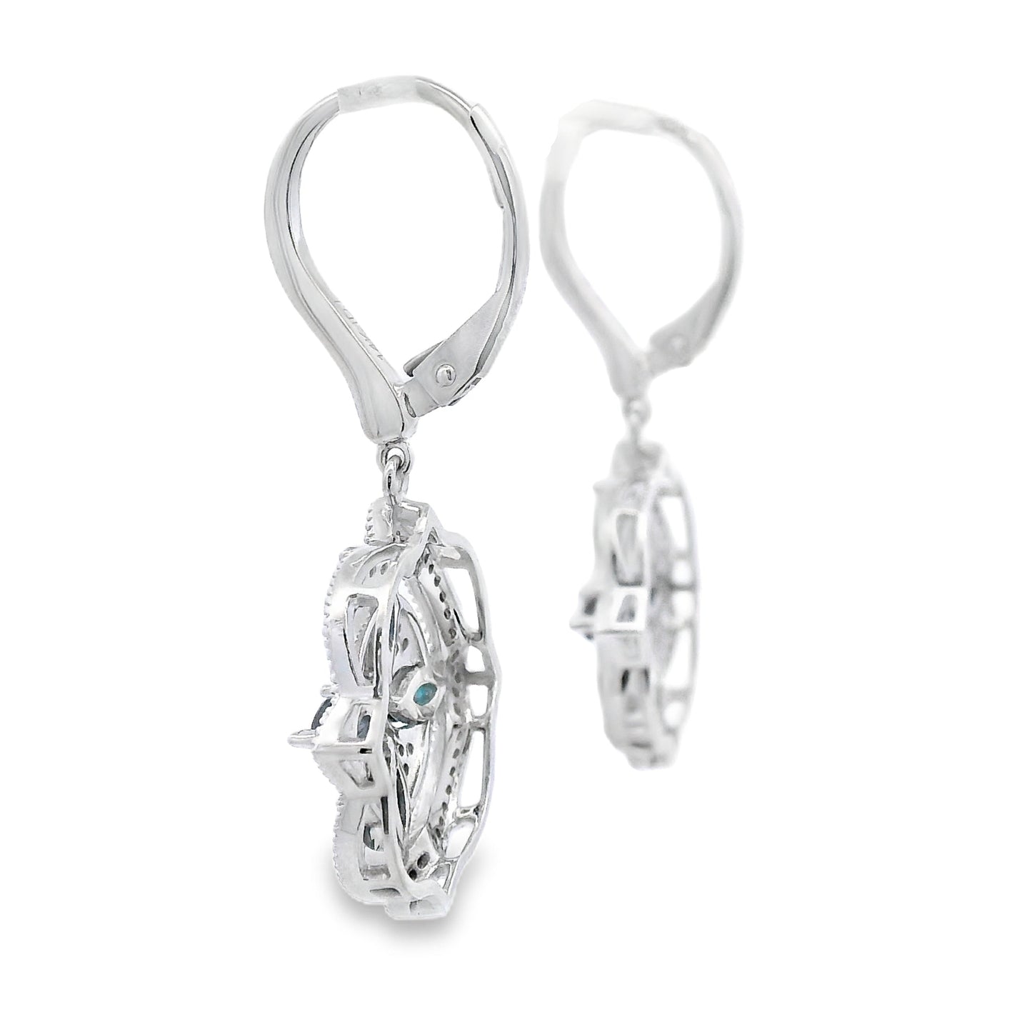 2.04ct Sapphire Diamond Dangle Earrings in 14KT White Gold