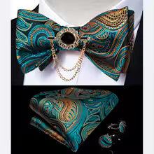 Ensemble de nœud papillon en soie noir et or élégant pour hommes
