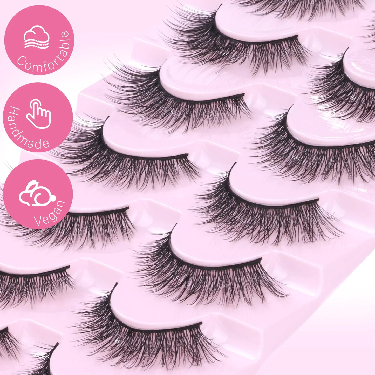 Wispy Natural Mink False Eyelashes - 7 Pairs Cat Eye Style