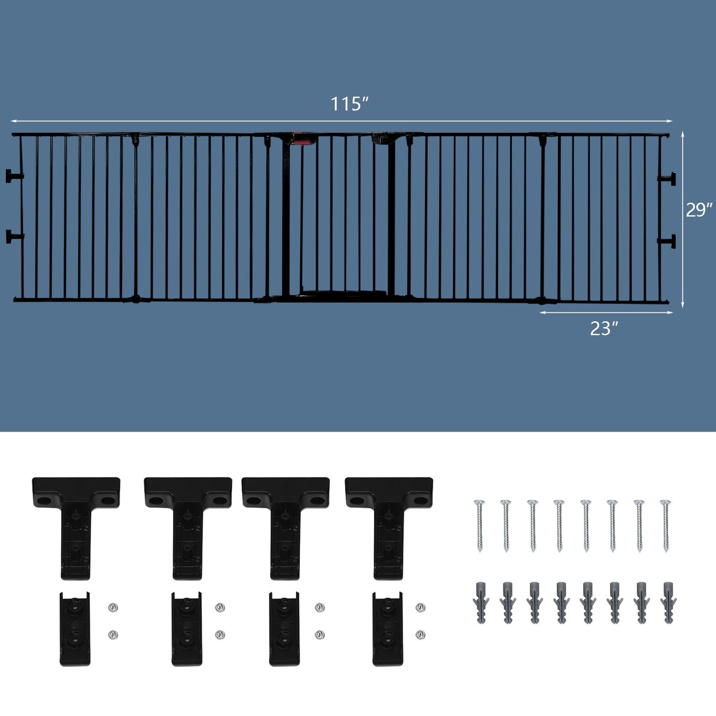 115 Inch 5 Panel Adjustable Fireplace Fence - Black