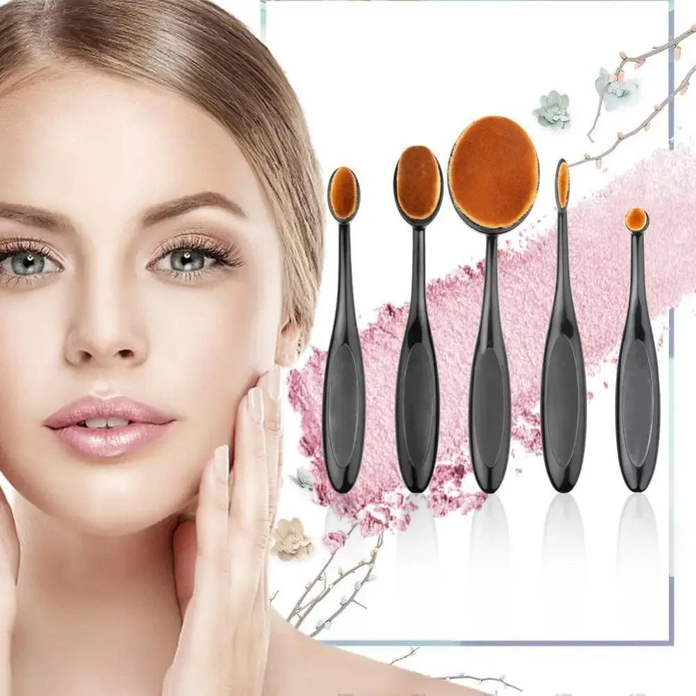 Luxury 5-Piece Oval Makeup Brush Set - Portable Blending Tools for Flawless Application - Korvel
