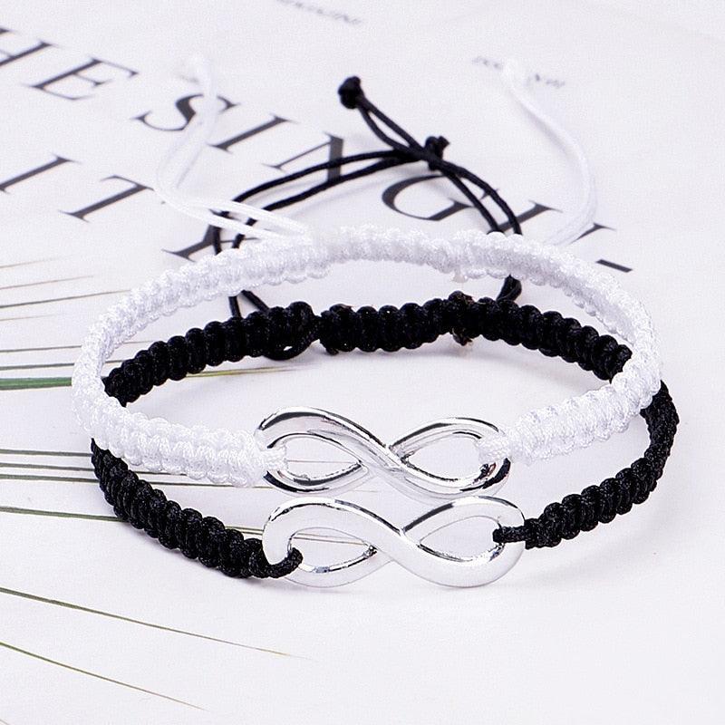 Bracelet en corde tressée ajustable signe infini fait main pour couples