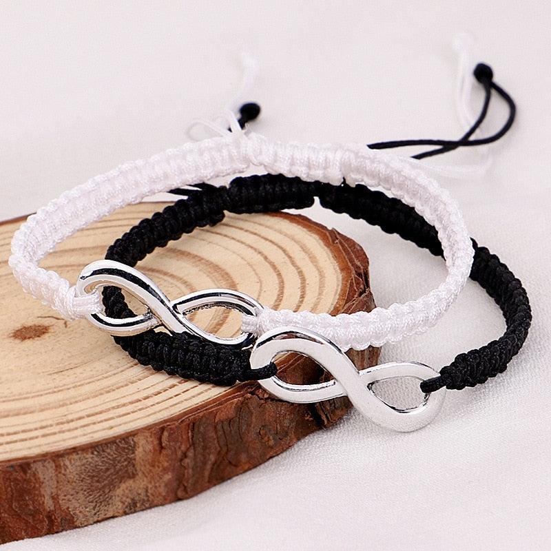 Bracelet en corde tressée ajustable signe infini fait main pour couples