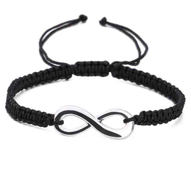 Bracelet en corde tressée ajustable signe infini fait main pour couples