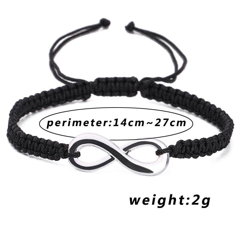 Bracelet en corde tressée ajustable signe infini fait main pour couples