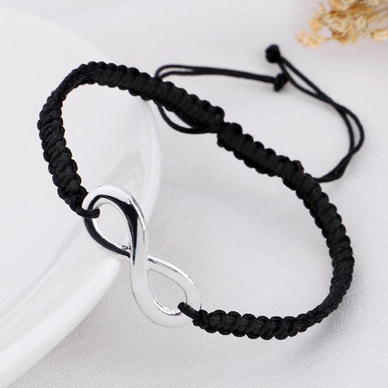 Bracelet en corde tressée ajustable signe infini fait main pour couples