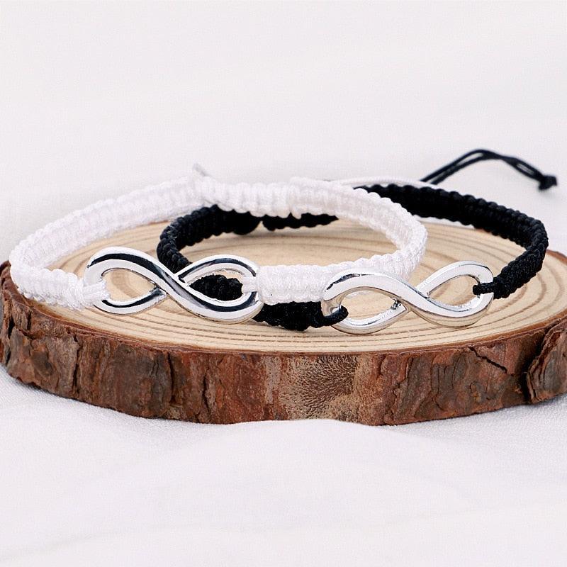 Bracelet en corde tressée ajustable signe infini fait main pour couples
