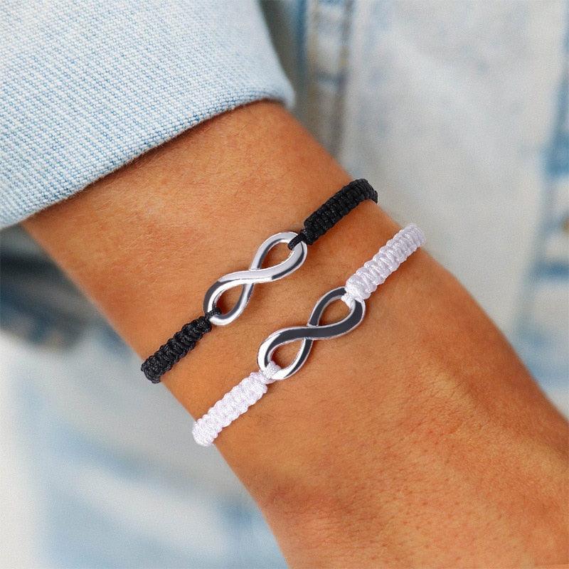Bracelet en corde tressée ajustable signe infini fait main pour couples