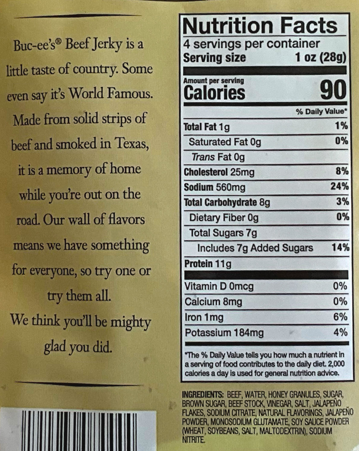 Buc-ee's Jerky au miel et jalapeño
