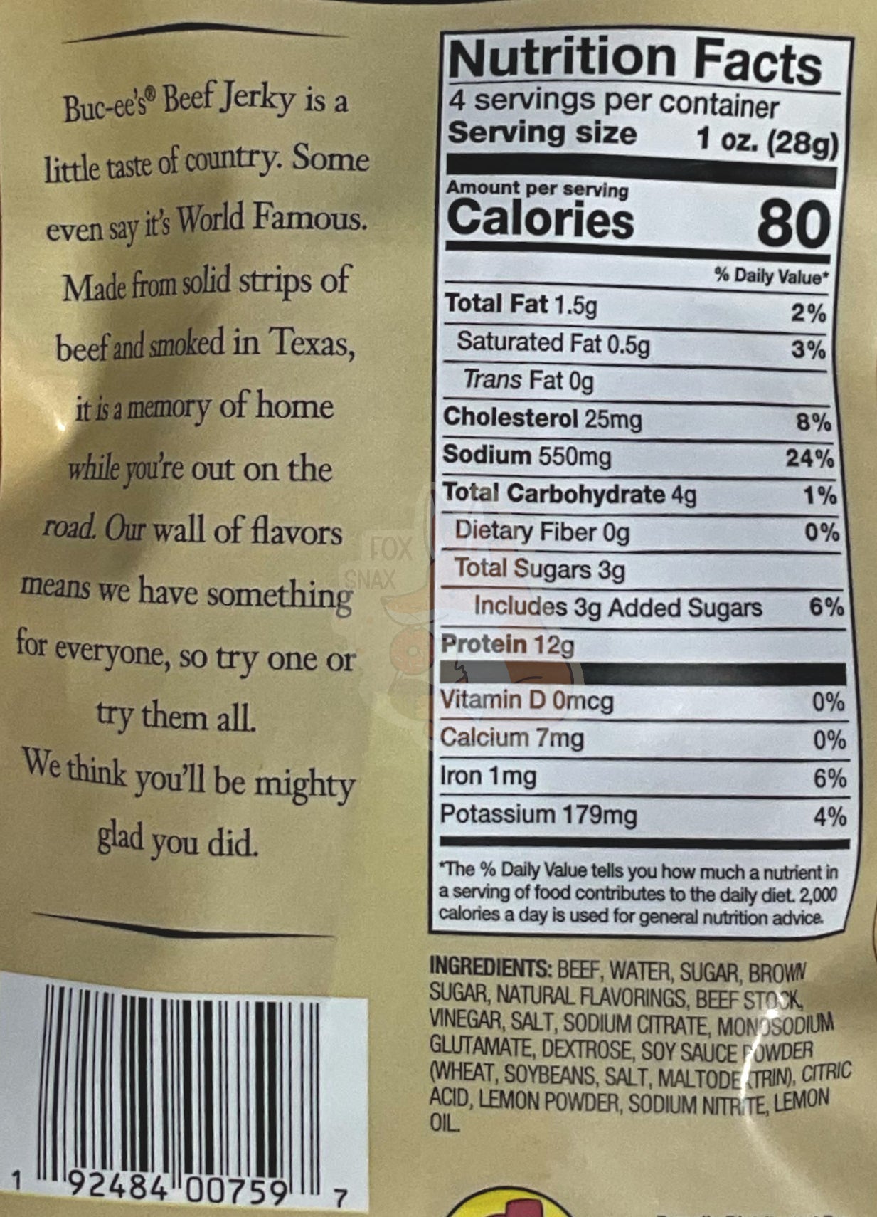 Buc-ee's Lemon Peppered Beef Jerky - 4 oz