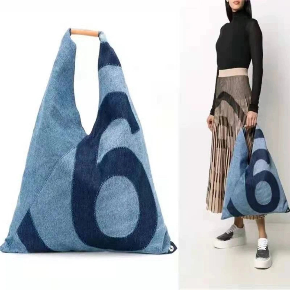 Ins Unisex Portable Tote Bag Adult Denim Cloth Bag Niche Design New Fashion Large Capacity Commuting Shoulder Bag - Korvel